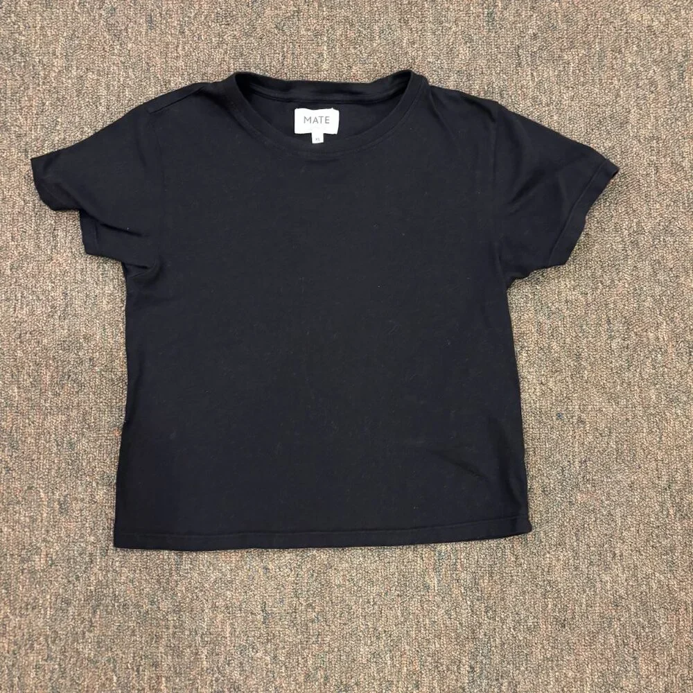 Mate 100% Organic Cotton Shrunken Tee Size XS in Jet Black Cropped T-Shirt - Picture 1 of 3